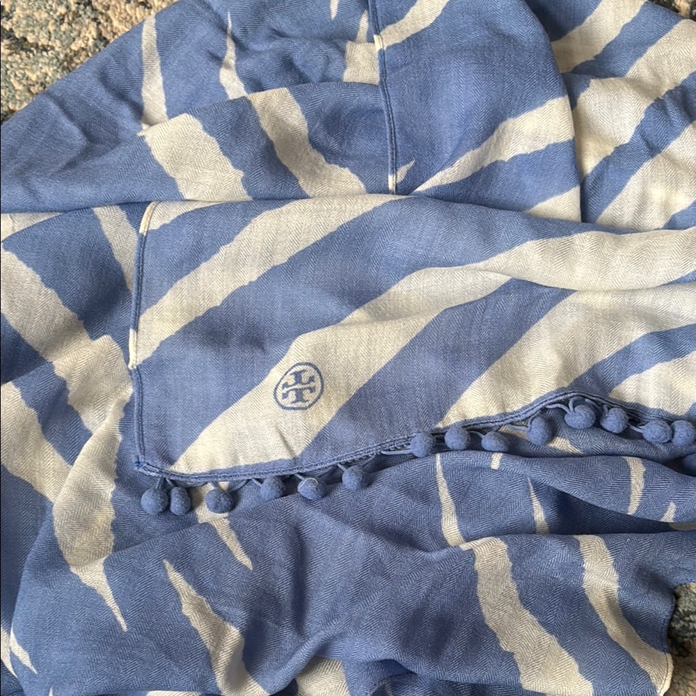 Tory Burch Blue and White Striped Scarf